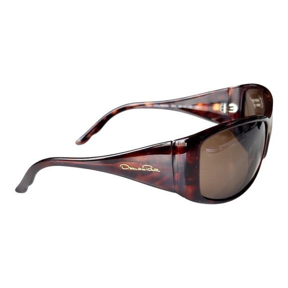 Oscar de la Renta wraparound shield style tortoise shell dark brown sunglasses - Picture 5 of 14